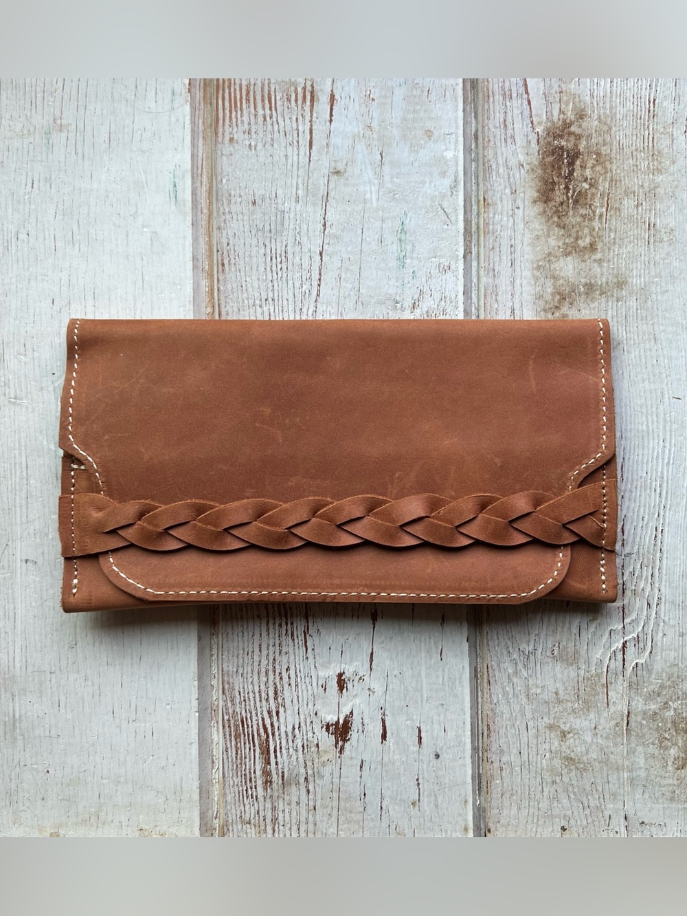 Braided Leather Clutch Wallet
